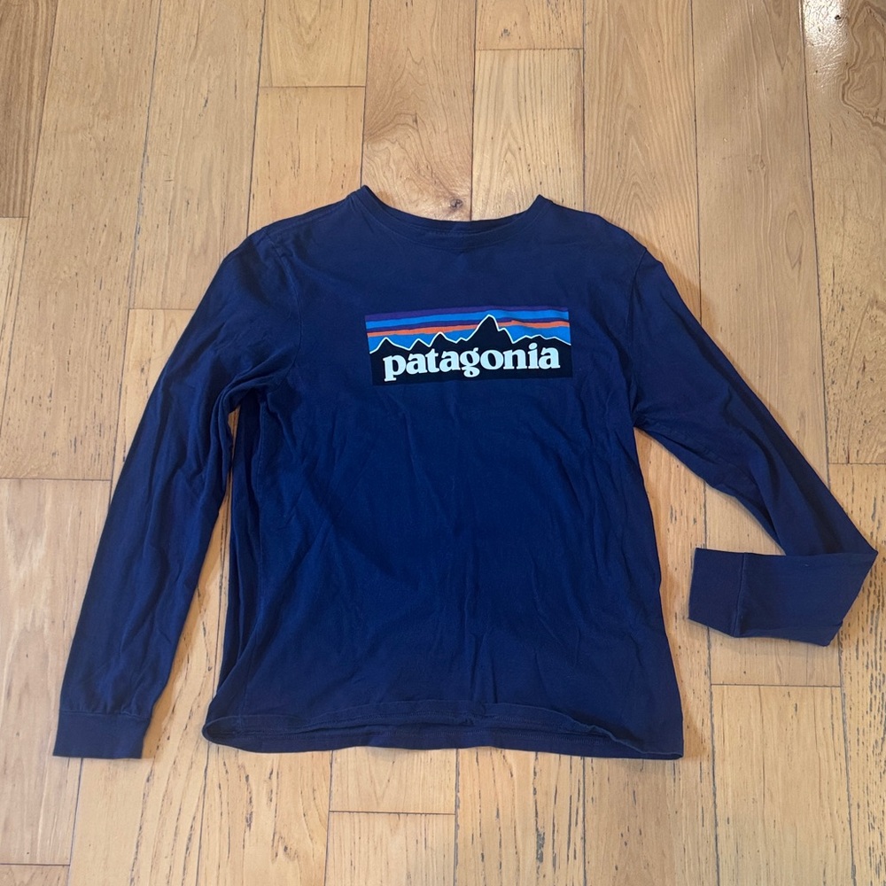 Patagonia Blue Long Sleeve Tee with Logo